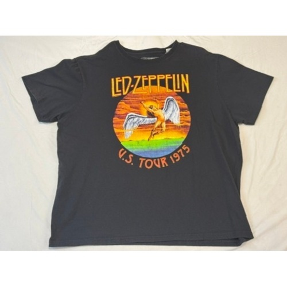 Led Zeppelin US Tour 1975 Icarus Graphic T-Shirt Mens 4XL Black Cotton